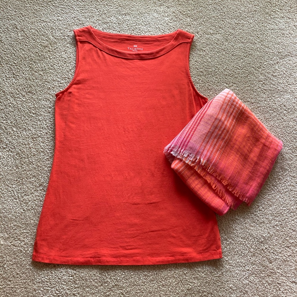 Talbots Orange Bateau Neck Sleeveless Top
